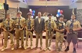 Mayor Perry and Troop 140 Eagle Scouts Joseph Marcovecchio, Charles Dean Sima, Andrew Smerina, Karsten Vance Sima, Shawn Matthew Michael Carroll, and Thomas Paul Melough