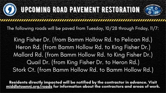 Upcoming Road Pavement Restoration