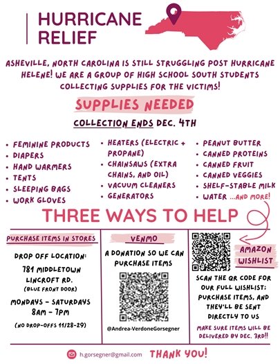 Hurricane Helene Relief Drive Flyer