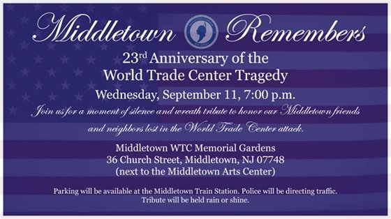 Middletown Annual 9/11 Service: Wednesday, 9/11 at 7 PM