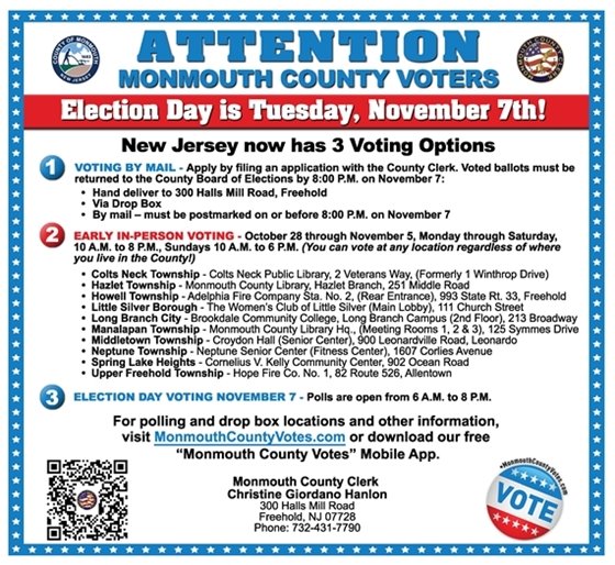 Information about three ways Monmouth County voters can vote