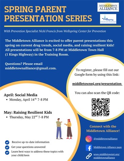 Middletown Alliance Spring Parent Presentation Series