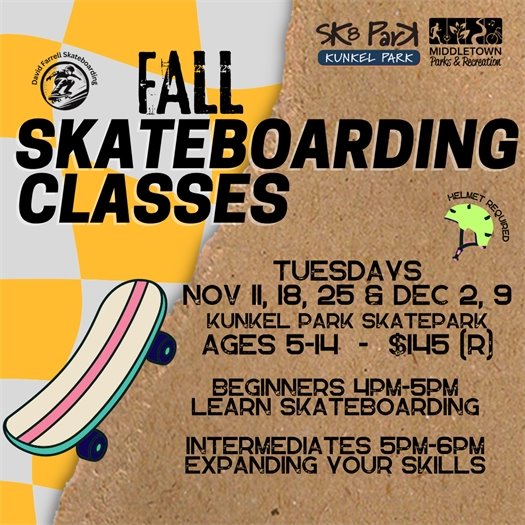 Middletown Parks & Recreation Fall Skateboarding Classes