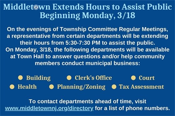 Township Offers Extended Hours Beginning Monday, 3/18