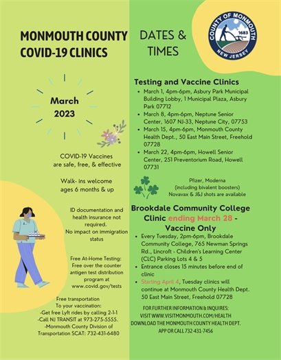 Monmouth County March 2023 COVID-19 Clinics