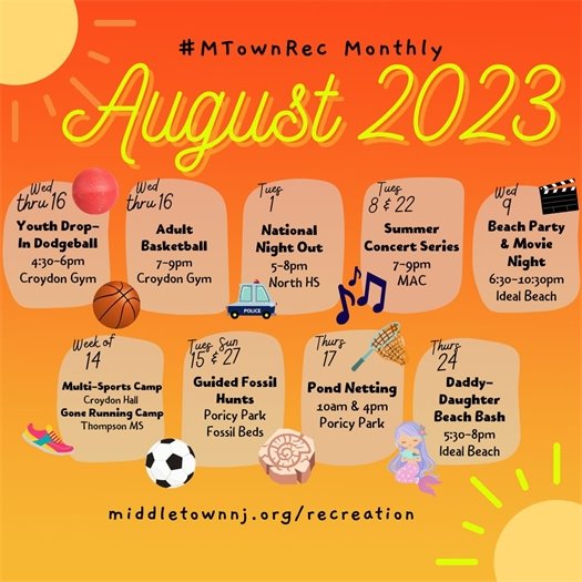 Middletown Recreation August Calendar