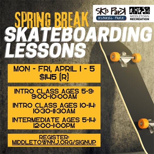 Middletown Recreation Spring Break Skateboarding Lessons