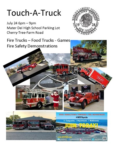MTFD Touch-A-Truck on July 24 from 6-9 PM at Mater Dei HS Parking Lot