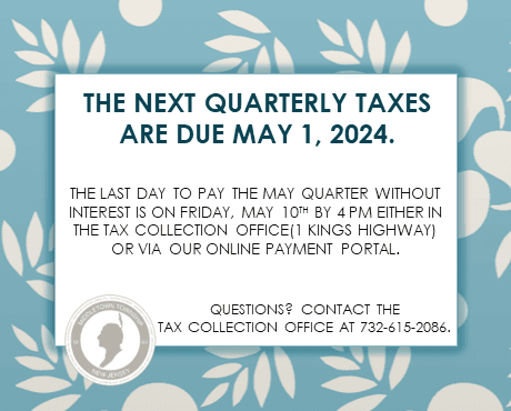 The next quarterly taxes are due Wednesday, 5/1.