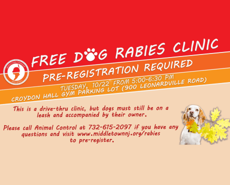 Free Dog Rabies Clinic: Tuesday, 10/22/24 from 5-6 PM