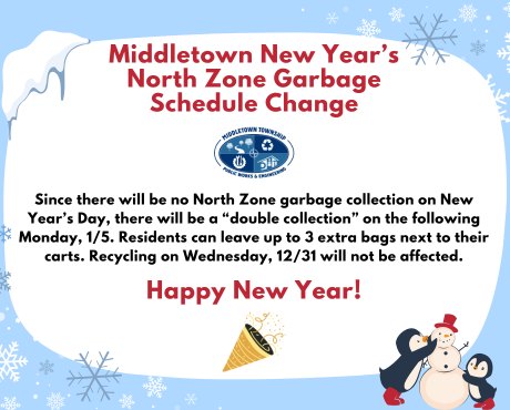 There will be no North Zone garbage collection on Thursday, 1/1.