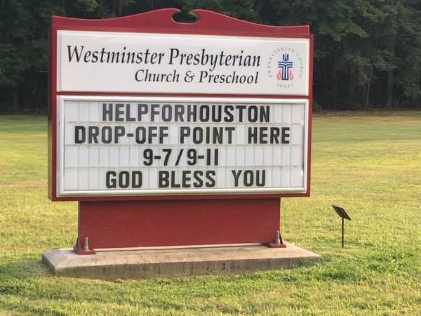 Westminster Presbyterian Church Harvey Donation Drive