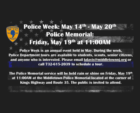 Police Week is an annual event held in May. There will be MTPD tours and the memorial service.
