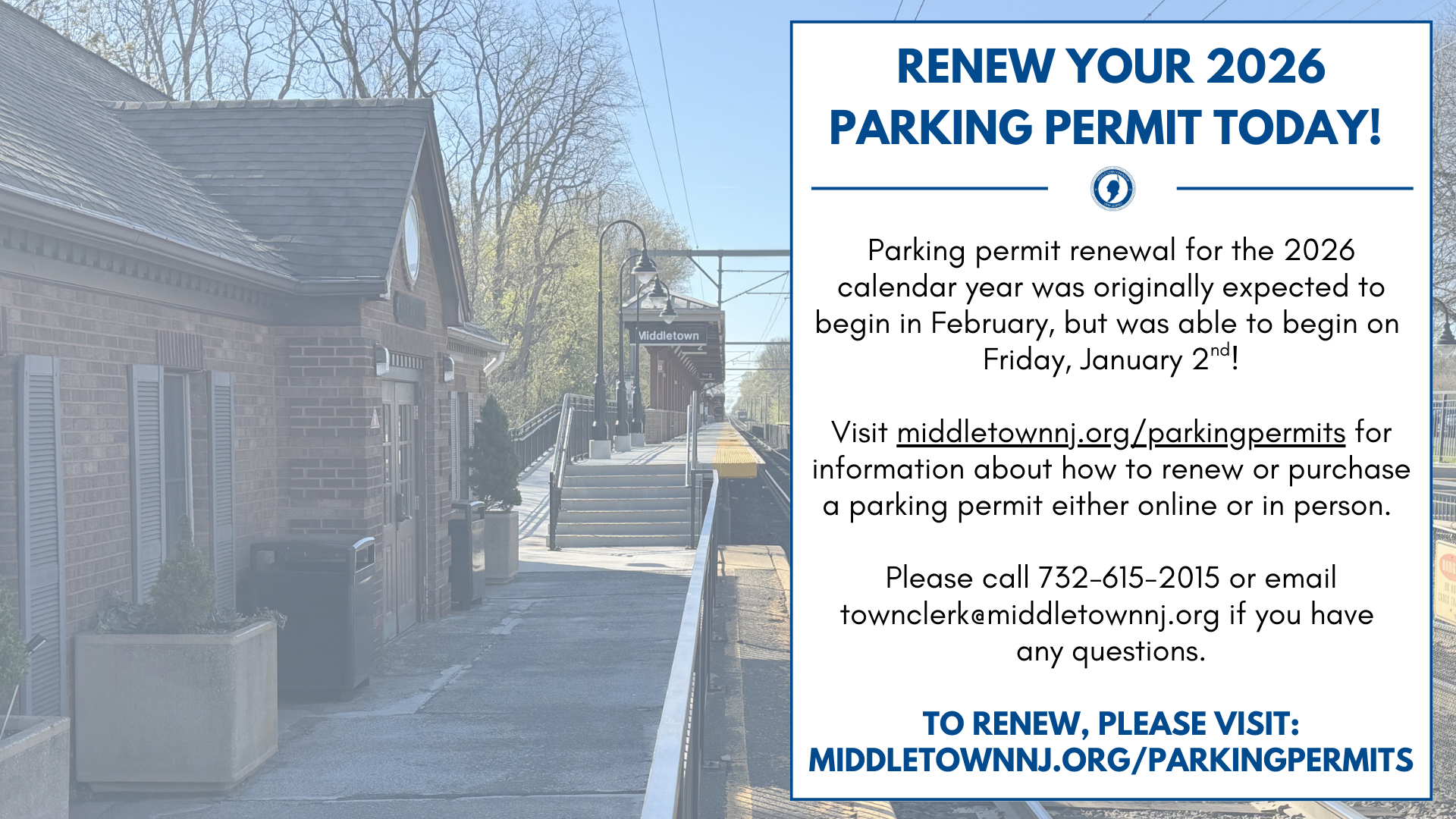 Parking permit renewal for the 2026 calendar year is open as of Friday, 1/2.