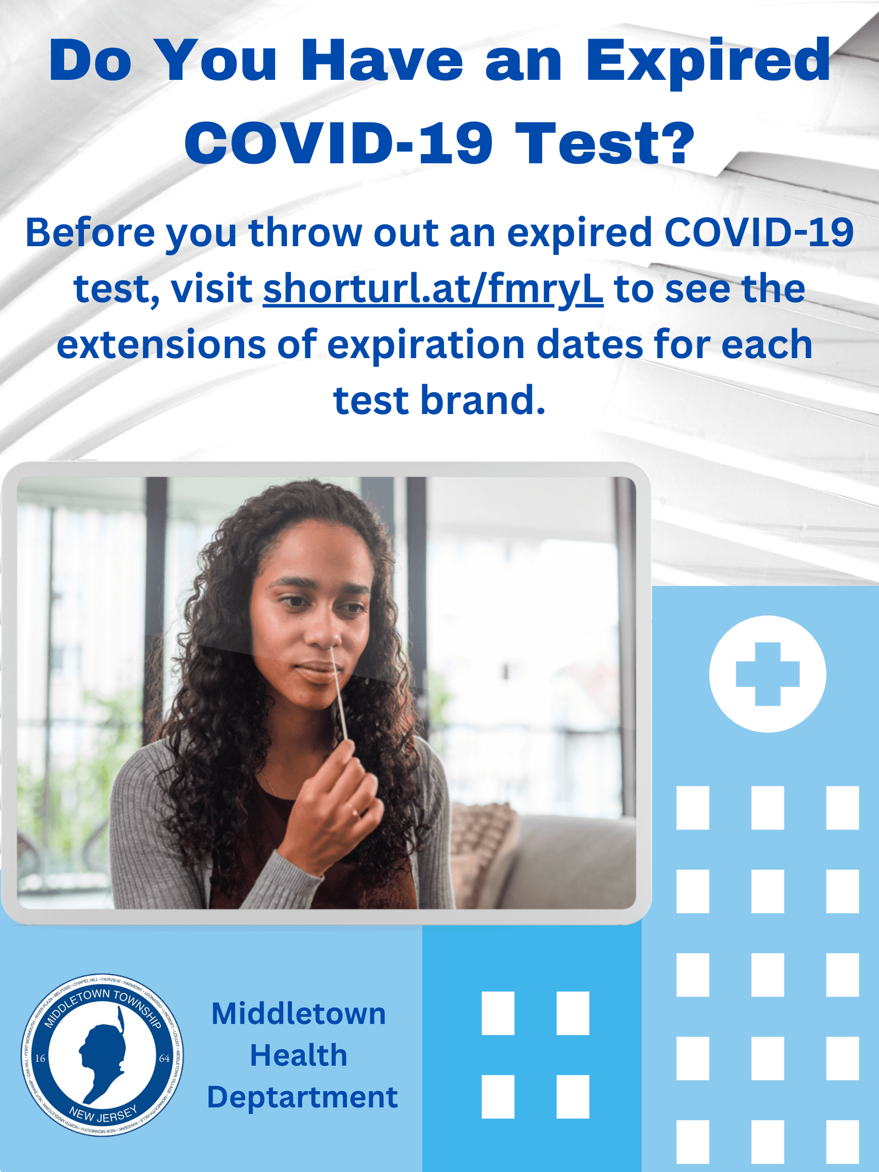 Before you throw out an expired COVID-19 test, visit shorturl.at/fmryL to see expiration extensions. Opens in new window