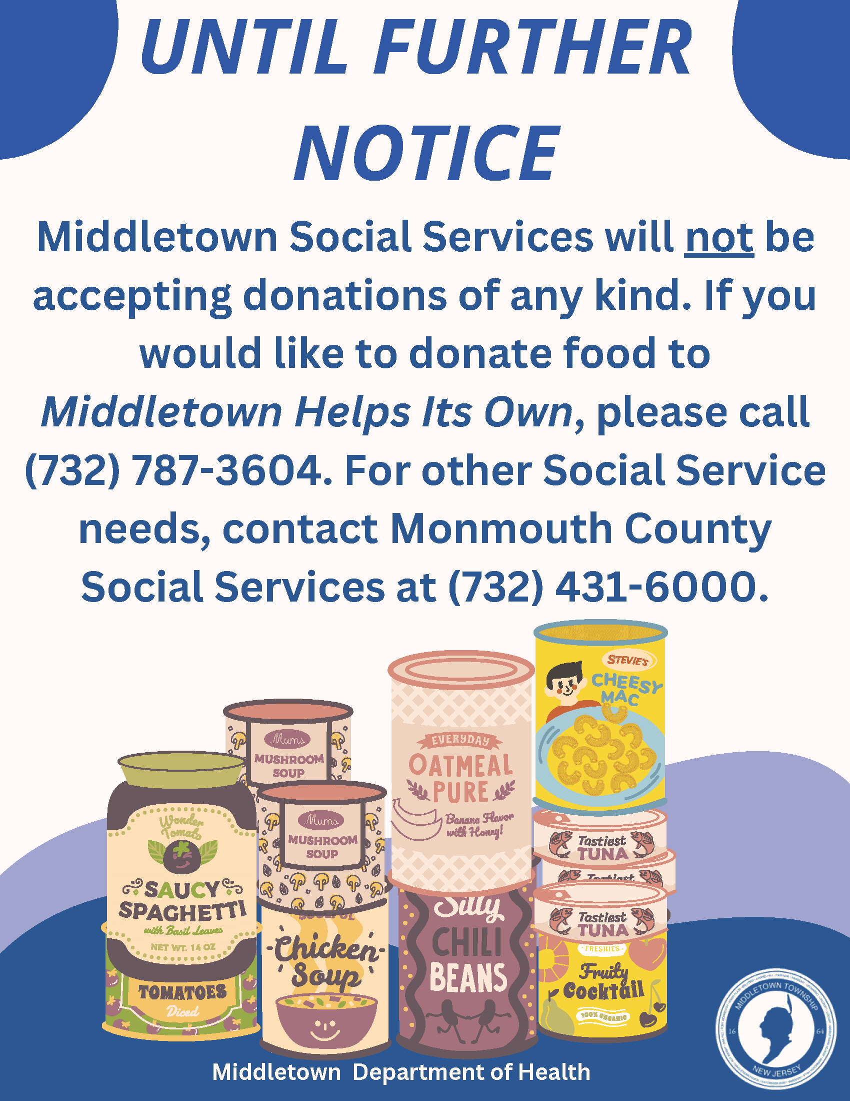 Middletown Social Services is currently not accepting donations of any kind.